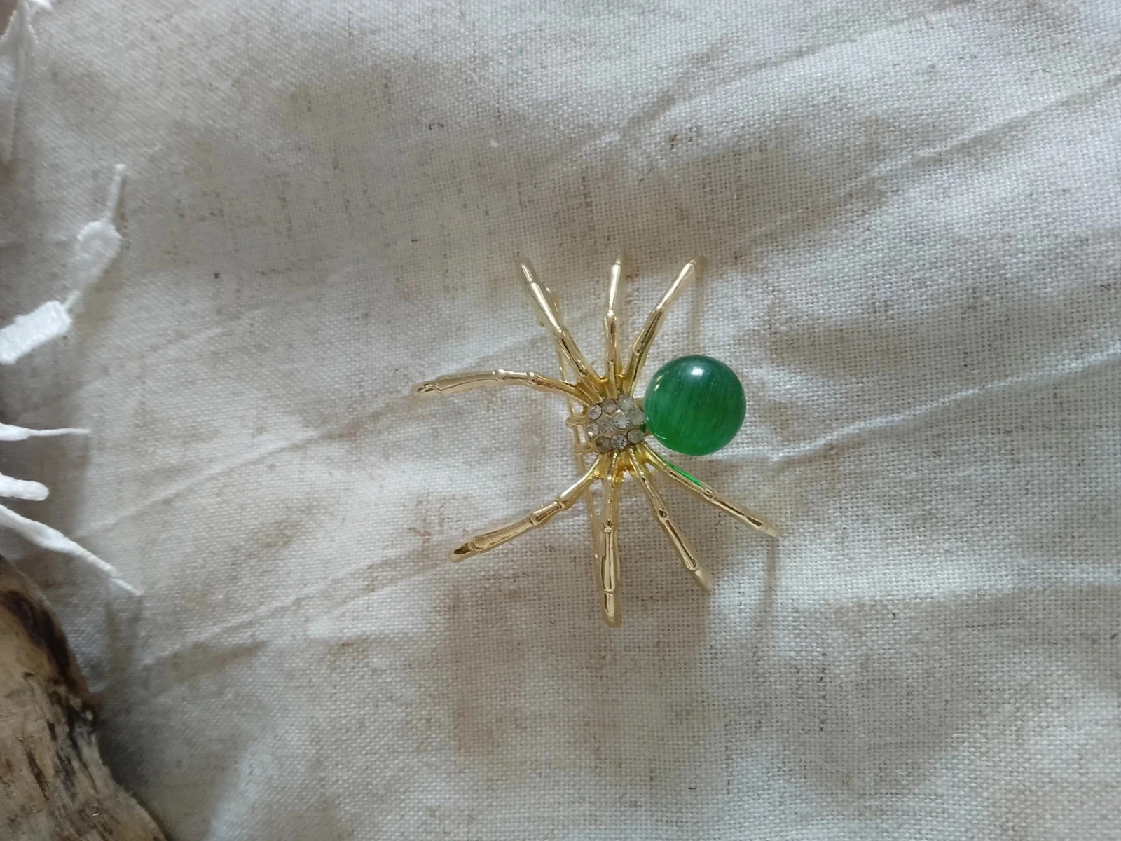 Broche aranha pedra olho de gato verde – photo 3